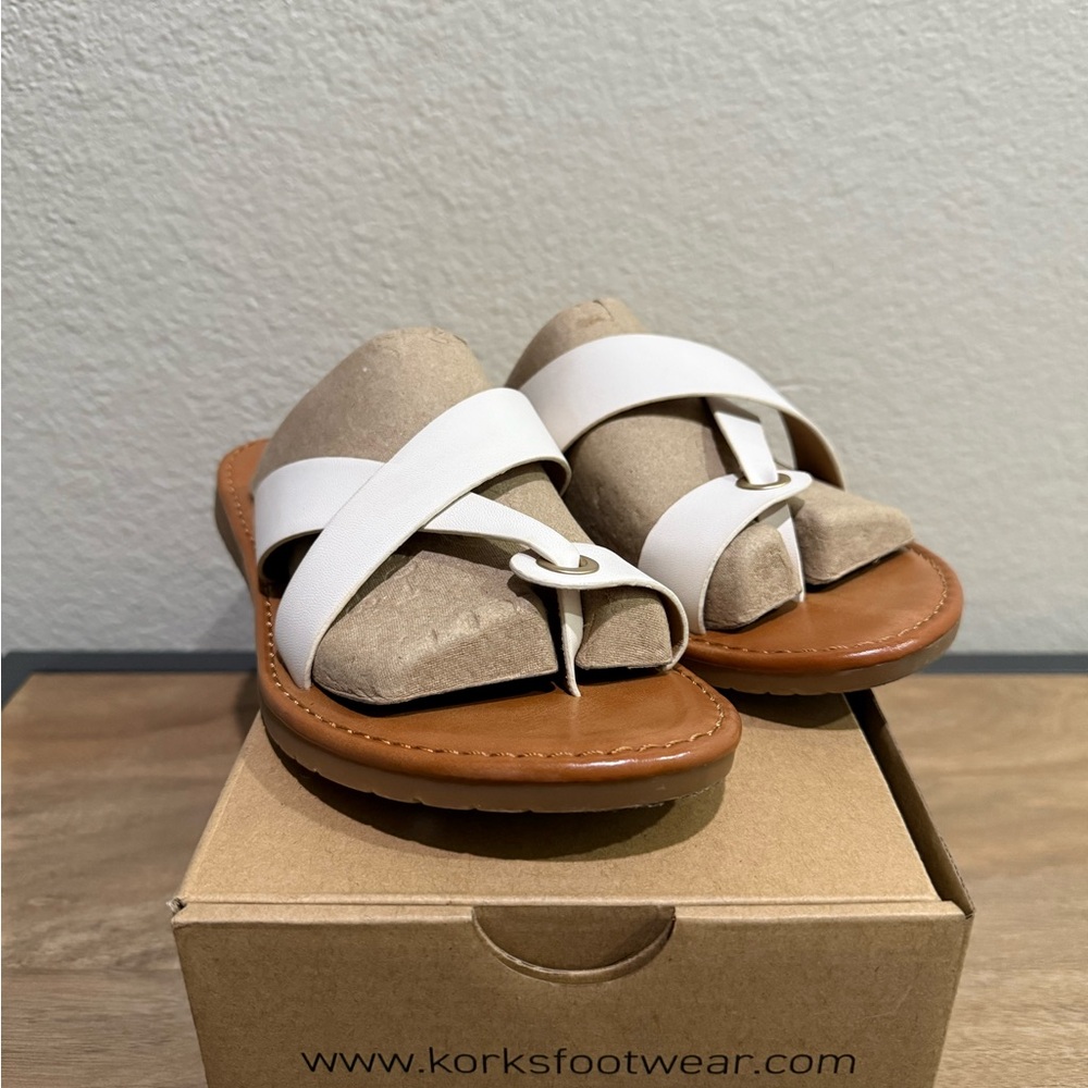 White and Tan Sandals by Korks